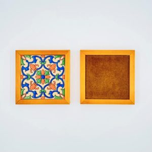 ceramic coaster square with wooden penal