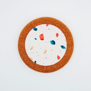 ceramic coaster round with cork panel