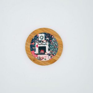 ceramic coaster round with bamboo panel
