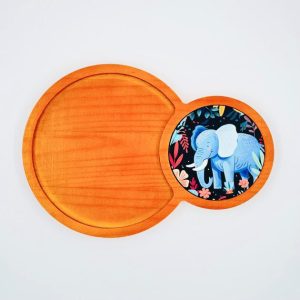ceramic coaster round with round wooden panel
