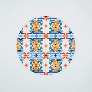 ceramic pot mat round with weaving grid emboss