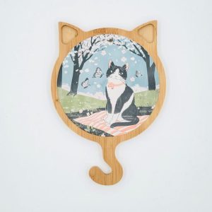 ceramic pot mat round with bamboo cat hook