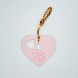 ceramic pendant heart with 2 heart holes and hemp rope