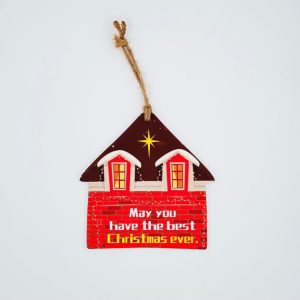 ceramic pendant wooden horse with hemp rope